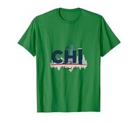 Chi Town Skyline Urban Pride for City Lovers T-Shirt, Men, Kelly Green, XL