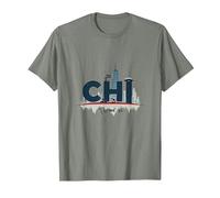 Chi Town Skyline Urban Pride for City Lovers T-Shirt, Men, Olive Heather, XL