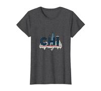 Chi Town Skyline Urban Pride for City Lovers T-Shirt, Women, Dark Heather Grey, XL