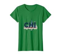 Chi Town Skyline Urban Pride for City Lovers T-Shirt, Women, Kelly Green, L