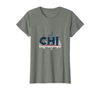 Chi Town Skyline Urban Pride for City Lovers T-Shirt, Women, Olive Heather, XS