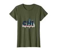 Chi Town Skyline Urban Pride for City Lovers T-Shirt, Women, Olive, M