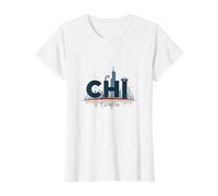Chi Town Skyline Urban Pride for City Lovers T-Shirt, Women, White, S