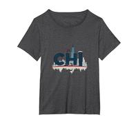 Chi Town Skyline Urban Pride for City Lovers T-Shirt, Women's Plus, Dark Heather Grey, 3X