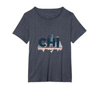 Chi Town Skyline Urban Pride for City Lovers T-Shirt, Women's Plus, Heather Blue, 1X