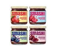Chia Smash Jam, Variety 4-Pack | No Sugar Added, Naturally Sweet Jelly | Keto Friendly, Low Calorie, Low Carb | Non GMO, Upcycled, Vegan, Plant Based, Paleo | Strawberry, Raspberry, Blueberry, Cherry