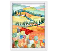 Chianti Italy Rolling Hills Folk Art Artwork Framed Wall Art Print A4 Artery8 White One Size