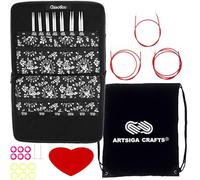ChiaoGoo Knitting Needles Interchangeable Twist Red Lace Small 4-Inch Needle Set Bundle with 1 Artsiga Crafts Project Bag 7400-S