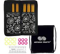 ChiaoGoo Spin Bamboo 6-Inch 3600 DPN Double Point Sock Knitting Needle Set, Sizes US 1, 1.5, 2, 2.5, 3 with 10 Colorful Stitch Markers, Needle Gauge, Fabric Case with Project Bag