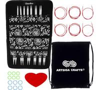 ChiaoGoo Twist Red Lace 4-Inch Complete 7400-C Interchangeable Circular Knitting Needle Set, Sizes US 2, 3, 4, 5, 6, 7, 8, 9, 10, 10.5, 11, 13, 15 with 6 Cords Bundle with 1 Artsiga Crafts Project Bag