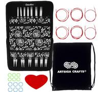 ChiaoGoo Twist Red Lace 5-Inch Complete 7500-C Interchangeable Circular Knitting Needle Set, Sizes US 2, 3, 4, 5, 6, 7, 8, 9, 10, 10.5, 11, 13, 15 with 6 Cords Bundle with 1 Artsiga Crafts Project Bag