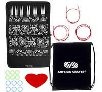 ChiaoGoo Twist Red Lace 5-Inch Large 7500-L Interchangeable Circular Knitting Needle Set, Sizes US 9, 10, 10.5, 11, 13, 15, Stainless Steel with 3 Cords Bundle with 1 Artsiga Crafts Project Bag