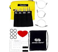 ChiaoGoo Twist Red Lace Shorties 3-Inch Large Yellow 7230-L Interchangeable Knitting Needle Set, US 9, 10, 10.5, 11 Stainless Steel with 3 Swiv360 Cables with Project Bag