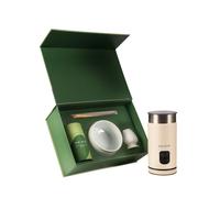 CHiATO milkPLAY milk frother and Zen Pure White matcha tea set