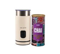 CHiATO milkPLAY White milk frother and KAV America East Indian Spice chai latte mix set