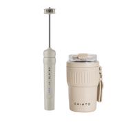 CHiATO nanoPLAY Milk Frother and Home hotSIP Travel Mug Set - Cream