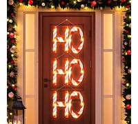 chiazllta 3Pcs 11.8'' LED Lights Ho Christmas Tree Ornament Oversized Red Peppermint Candy Letters Xmas Hanging Large Door Wreath Rustic Wooden Glitter Outdoor Porch Decor for Home Holiday