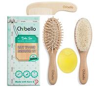 Chibello 4 Piece Wooden Baby Hair Brush and Comb Set Natural Goat Bristles Brush for Cradle Cap Treatment Wood Bristle Brush for Newborns and Toddlers Perfect for Baby Shower and Registry