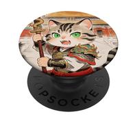 Chibi Asian Chinese Warrior Cat - Meow Kung Fu Vintage Art PopSockets Adhesive PopGrip
