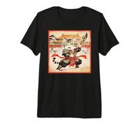 Chibi Asian Chinese Warrior Cat - Meow Kung Fu Vintage Art Premium T-Shirt