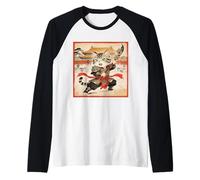 Chibi Asian Chinese Warrior Cat - Meow Kung Fu Vintage Art Raglan Baseball Tee