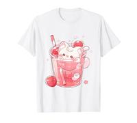 Chibi Cat Swimming in Strawberry Milk Cute Kawaii Art Value Graphic T-Shirt, Men, White, S
