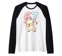 Chibi Dabbing Goat 67 Meme 6-7 Dancing Farm Animal Lover Raglan Baseball Tee