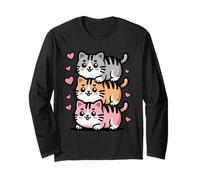 Chibi Kawaii Cat Pile, Cute Neko Tower Design Cat Lover Long Sleeve T-Shirt