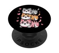 Chibi Kawaii Cat Pile, Cute Neko Tower Design Cat Lover PopSockets Adhesive PopGrip