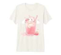 Chibi Kitty Floating in Strawberry Milk Kawaii Cute Art Premium T-Shirt