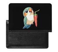 Chibi Lovebird Chili Repper Leather Passport Holder ID Card Protector Portable Cover Case Travel Wallet for Men Women