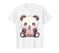Chibi Panda Enjoying Bubble Tea Kawaii Cute Boba Art Value Graphic T-Shirt, Men, White, S