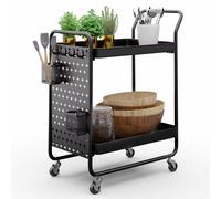 Chibi serving trolley organising trolley 2 levels metal baskets hooks mobile