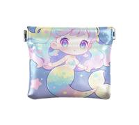 Chibi - Style Cute Mermaid Colorful Women's Small Leather Coin Purse Portable Mini Card Holder Wallet for Girls Women Ladies