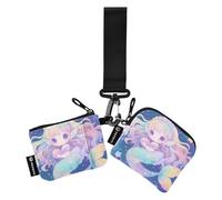 Chibi - Style Cute Mermaid Pastel Color Dual Coin Purse Credit Card Holder Wallet Cute Fashion ID Card Holders Protector with Zipper Coin Pocket for Women 2 Pcs case para tarjetas de credito