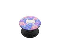 Chibi White Cat Hydrangea Blue Purple Pink Kawaii Pastel PopSockets Adhesive PopGrip