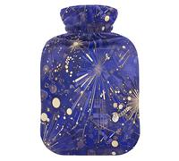 Chic Abstract Fireworks Bursting Painting Blue Gold_4 Cute hot Water Bottle with Soft Cover, 2Lwater Bags for Menstrual Cramps,Period Cramps,Bolsa Caliente para Dolores musculares