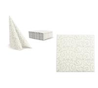 Chic Airlaid Pack of 50 Premium Airlaid Napkins, Linen Feel, White/Silver Jacquard Decoration