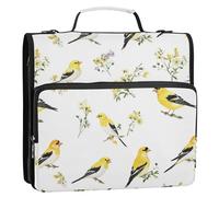 Chic American Goldfinch Birds White 3 Rings Binder Zipper with Shoulder Strap Waterproof Documents Files Storage Bag for Middle School Organizadores de adhesivos escolares