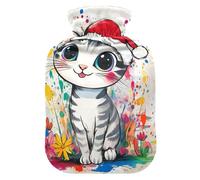 Chic American Shorthair Cat hot Water Bottle with Soft Cover, 1L Warm Water Bottle for Bed for Arthritis, Tummy Warmer, Bolsa para cólicos menstruales