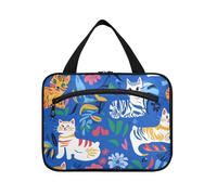 Chic American Shorthaircats Royal Blue Hanging Travel kit with Hook, Designer Expandable Toiletry Bags for Women Traveling estuche para brochas maquillaje L