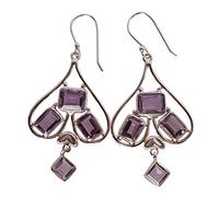 Chic Amethyst Earrings - Modern Rectangle & Square Cuts in Clean Bezel Setting, Polished 925 Silver, 60mm Bold Design