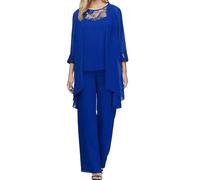 Chic and Elegant Women's 3-Piece Set Trousers and Flowy Top Solid Color Chiffon Casual Loose Fit Vest + Cardigans Lightweight Comfortable Evening Party Suits 2025, Blue, XXL