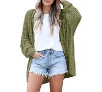 Chic and elegant women's cardigan, sports jacket, knitted, solid colour, front opening, hollow, casual coat, loose fit, lightweight, loose fit, versatile autumn jacket for the beach, Green, XXL