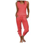 Chic and Elegant Women's Two Piece Linen Tank Top and Casual Drawstring Pants Set Sleeveless Top and Elastic Waist Pants
