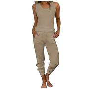 Chic and Elegant Women's Two Piece Linen Tank Top and Casual Drawstring Pants Set Sleeveless Top and Elastic Waist Pants