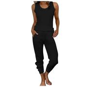 Chic and Elegant Women's Two Piece Linen Tank Top and Casual Drawstring Pants Set Sleeveless Top and Elastic Waist Pants