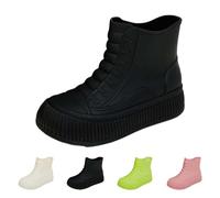 Chic Ankle Women's Rain Boots, Canvas Style Waterproof Wellington Boots Flexible Ladies Wellies laces Embossing Garden Shoes Platform Anti-Slip Round Toe Welly Slip On Short Chelsea Booties Size 5