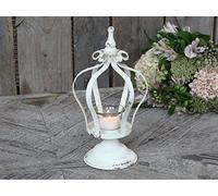 Chic Antique Crown on Foot Tea Light Holder Lantern Antique Cream Shabby