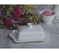 Chic Antique Nostalgic Provence Butter Dish Porcelain White 13 x 20 cm